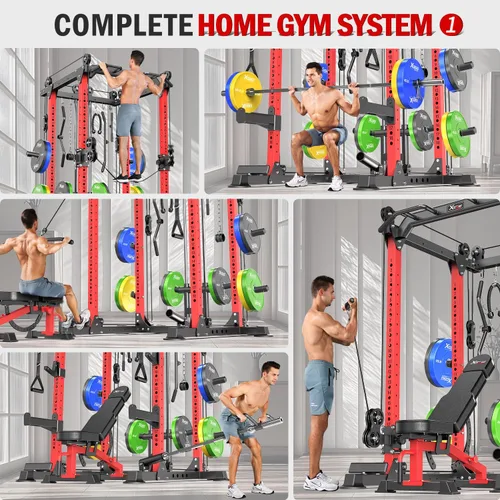 Miniatura 8 de Power Rack Power Cage Rack multifunción para sentadillas con sistema cruzado de cable seleccionable más accesorio de entrenamiento para garaje