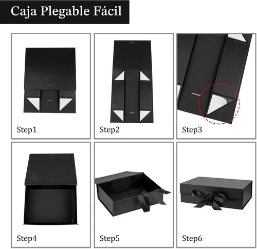 Miniatura 3 de DaiJoob Caja de regalo con tapa para regalos de 10.5 x 7.5 x 3.1 pulgadas con cinta y cierre magnético (paquete de 1) (negro)