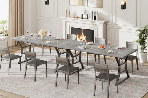 Miniatura 3 de GarveeHome Mesa de comedor grande de 70.9 pulgadas para 6, mesa de cocina rectangular con patas de metal resistentes, mesa de comedor de madera