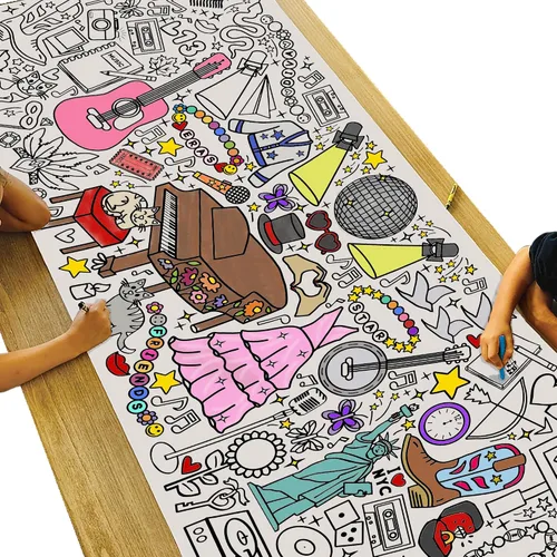 Miniatura 13 de Tiny Expressions Mantel para colorear de helado para niños, enrollado, sin arrugas, 30 x 72 pulgadas, póster grande para colorear para fiestas
