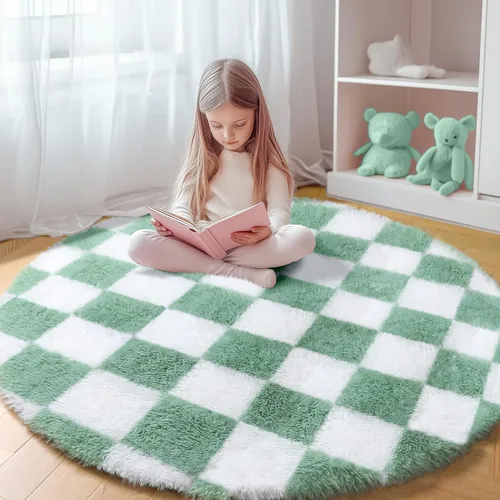 Miniatura 32 de KICMOR - Tapete a cuadros afelpado, peludo, mullido, color beige y blanco crema, pequeño, de 2 x 3 pies, para dormitorio, sala, junto a la cama