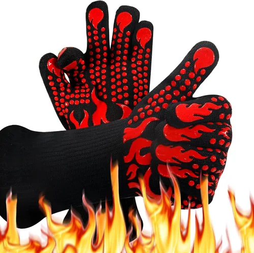 Miniatura 8 de Guantes para horno de barbacoa, guantes de parrilla, resistentes al calor y al fuego, silicona de 1472 ℉, muñeca no extendida para mayor seguridad