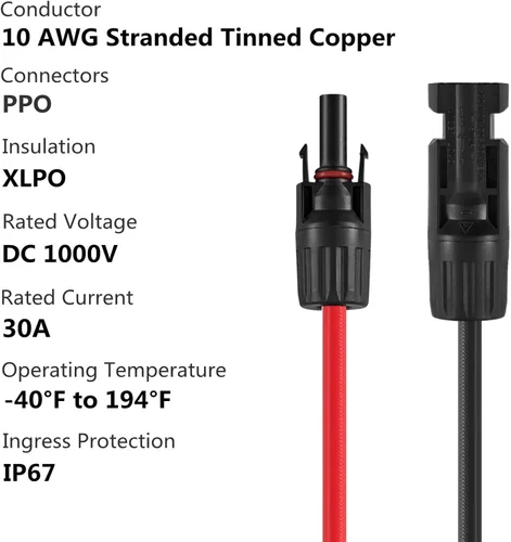 Miniatura 2 de Conectores solares en Y, adaptador paralelo de cable de 10AWG para panel solar (Rojo y Negro)