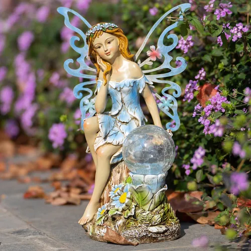 Suyorpe Decoración de hadas de jardín, estatuas solares para exteriores, accesorios de jardín de hadas, figura de hadas para regalos exteriores,