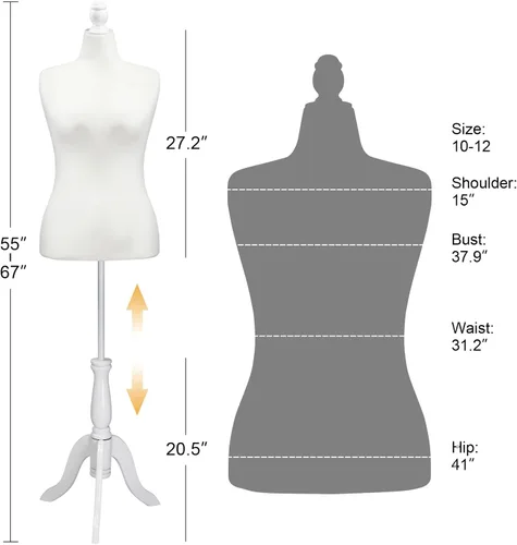Miniatura 2 de Bonnlo maniquí femenino en forma de vestido tamaño 10-12, torso de altura ajustable con soporte de trípode mejorado, maniquí de tamaño mediano