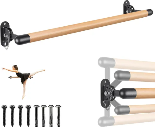 Miniatura 13 de Dolibest Ahorro de espacio, barra de ballet, montado en la pared, sistema de barra de ballet de madera tradicional, estiramiento/danza