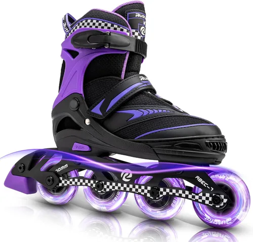 Ruthfot Patines en línea ajustables para niños y niñas con ruedas de luz completa, patines para exteriores para niños y mujeres Púrpura