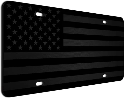 Miniatura 2 de Placa de matrícula de bandera estadounidense oculta casi invisible no fabricada en China, negro mate sobre aluminio compuesto negro de 1/8 pulgada