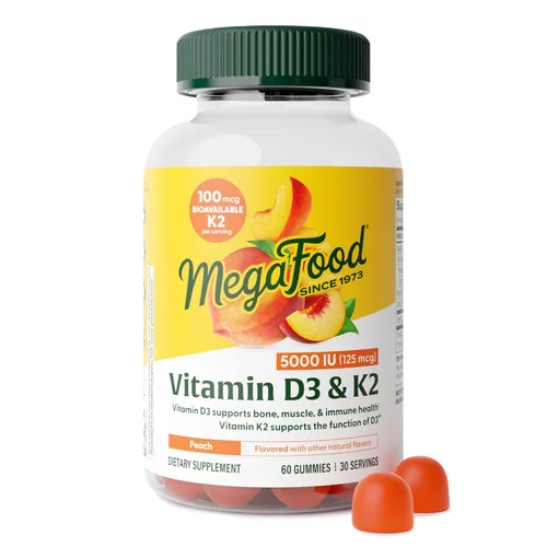 MegaFood Gomitas de vitamina D3 K2 – Vitamina D 5000 UI para la salud ósea e inmunológica más apoyo para una absorción óptima de calcio – Sabor a