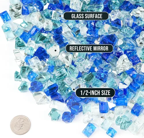 Miniatura 2 de Skyflame Vidrio de fuego mezclado de 10 libras para hoyo de fuego, chimenea, paisajismo, 1/2 pulgada azul aguamarina, platino, azul cobalto