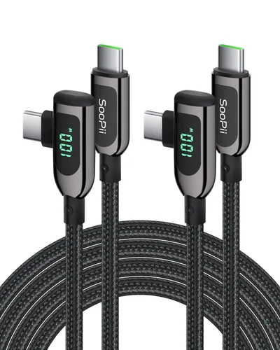 Miniatura 21 de SOOPII 100W Cable USB C a USB C de Ángulo Recto, Cable de Aleación de Zinc de 1 Pie de Tipo-C Trenzado de Nylon con Pantalla LED para iPad