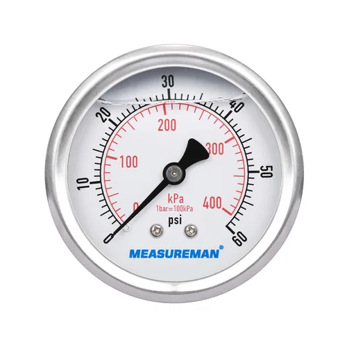 Miniatura 20 de MEASUREMAN - Manómetro de presión 1/4 NPT, manómetro de presión lleno de glicerina 0-100psi/kPa con esfera de 2.5 pulgadas y caja de acero