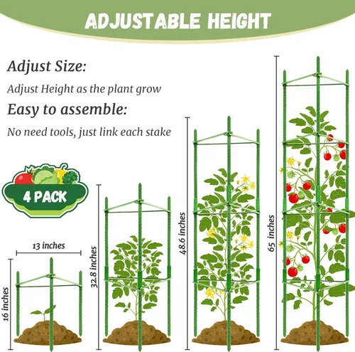 Miniatura 2 de Legigo Paquete de 4 jaulas de tomate de 4 pies para soporte de plantas de jardín, estacas de jardín de hasta 48 pulgadas, jaula de tomate