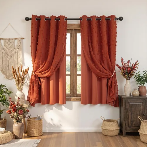 Miniatura 19 de Mysky Home Cortinas de doble capa, dormitorio, traslúcidas, opacas, habitación de niños, comedor, guardería, ojales, oscurecer la habitación, 52 x
