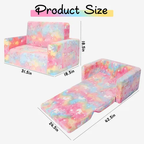 Miniatura 3 de SLIGUY Sofá para Niños, Silla Sofá Plegable para Niños, Sofá Convertible para Niños Pequeños a Sillón Reclinable Extraíble, Silla Sofá que Brilla