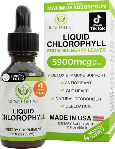 Benevolent Nourishment - suplemento de clorofila, desintoxicación y apoyo inmunológico, desodorante interno - gotas líquidas, sabor natural a menta,