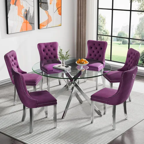 Miniatura 72 de Juego de 4 mesas de comedor redondas de vidrio para 4, juego de mesa de cocina pequeña para 4, mesa redonda de vidrio de 35 pulgadas, juego de 4