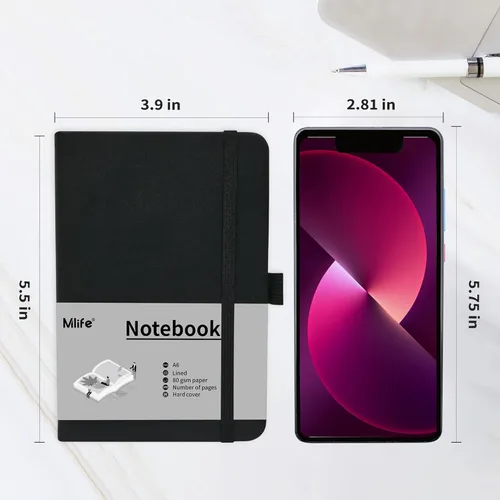 Miniatura 3 de Mlife A6 Cuaderno Pequeño de Diario, Cuaderno Forrado con Compartimento Interior y Soporte para Bolígrafo, Cuaderno Mini de Tapa Dura, 192 Páginas
