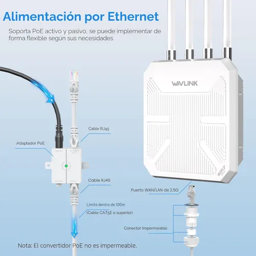 Miniatura 5 de WAVLINK Extensor WiFi 7 BE5100 para exteriores, repetidor WiFi de largo alcance para exteriores de doble banda, punto de acceso, enrutador de malla