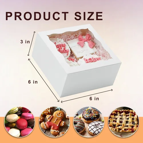 Miniatura 3 de XINHPKGG Paquete de 20 Cajas para Galletas de 6x6x3 Pulgadas Cajas de Panadería con Ventana Caja de Dulces Caja de Postres para Macarrones Mini