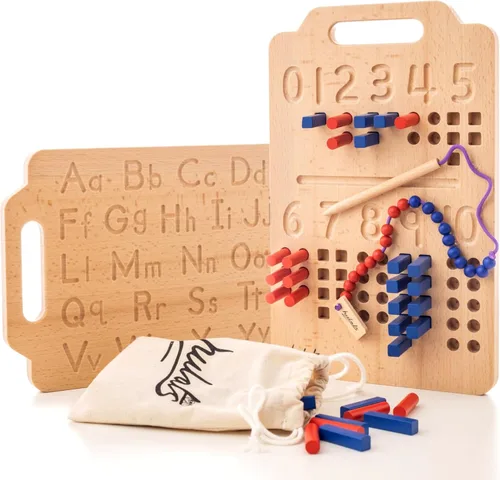 Hulats Montessori - Tabla de seguimiento de números y letras - Alfabeto Montessori de madera y juguetes de conteo para niños pequeños de 3 años en