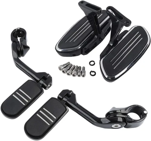Miniatura 18 de XFMT Tabla de suelo delantero + estribo del pasajero trasero + estriberas de carretera en ángulo largo para Harley Streamliner Style Touring CVO