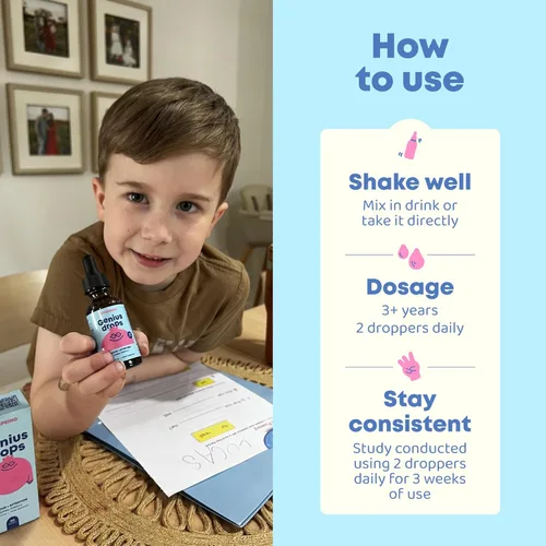 Miniatura 7 de JoySpring Genius Drops for Kids Suplemento de Concentración Clínicamente Comprobado Suplemento Líquido Herbal de Concentración con Ginkgo Biloba