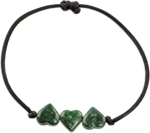 Miniatura 5 de NOVICA Pulsera con colgante de jade hecha a mano con corazón de Guatemala de algodón 'Maya Love in Green', Sin gemas. jade