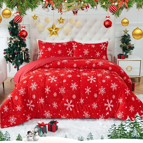 Miniatura 2 de YIYEA Juego de edredón navideño de piel sintética tamaño Queen, edredón de lujo ultra suave y esponjoso, juegos de ropa de cama de felpa difusa