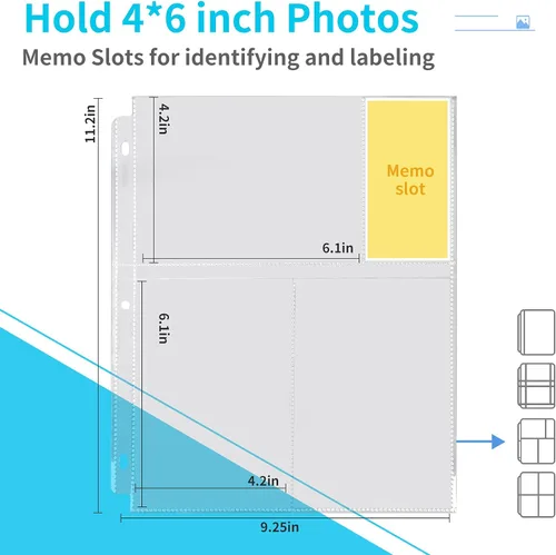 Miniatura 2 de Fabmaker Paquete de 30 fundas de fotos para carpeta de 3 anillas (4 x 6, para 180 fotos), protectores de páginas de archivo, páginas de repuesto