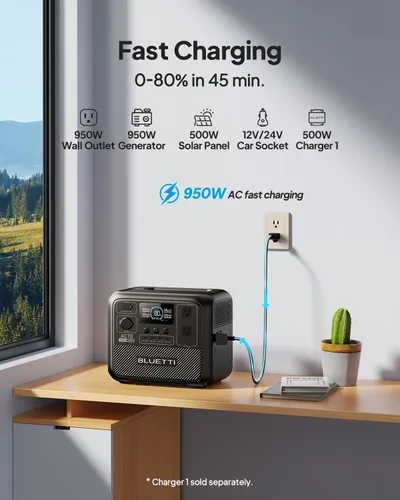 Miniatura 4 de BLUETTI Estación de energía portátil AC70, generador solar de 768 Wh con 2 salidas de CA de 1000 W (elevación de potencia de 2000 W), 100 W tipo C