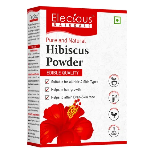 Elecious Polvo de hibisco para el crecimiento del cabello, la cara y la piel brillante de la piel ideal para preparar paquete de cabello, aceite