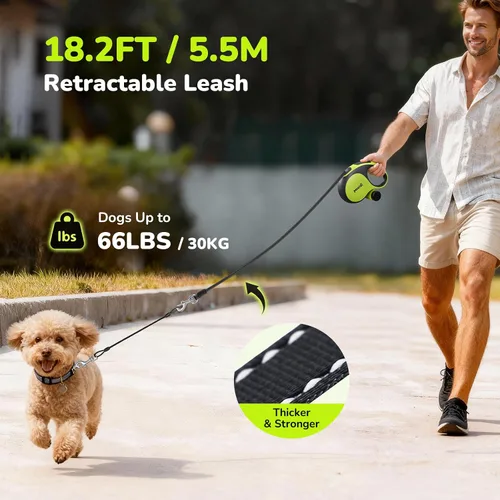 Miniatura 2 de Pecute - Correa retráctil para perro con cable a prueba de mordiscos - 18,2 pies de correa retráctil resistente para mascotas con dispensador