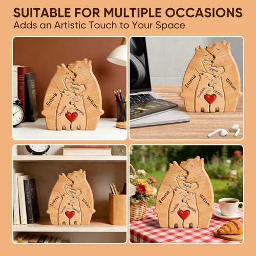 Miniatura 5 de Rompecabezas de oso de madera personalizado con apellidos de 1 a 8 familiares, escultura personalizada con nombre de familia, ideal para Navidad