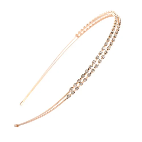 Miniatura 8 de Diademas de cristal de doble fila, color plata/oro rosa, con diamantes de imitación de moda, para boda, fiesta, banda para el pelo, diadema