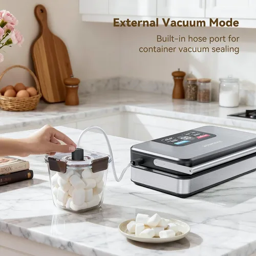 Miniatura 3 de Potente sellador al vacío de 95 kPa para alimentos, máquina selladora al vacío 10 en 1 totalmente automática con mango fácil, cortador integrado