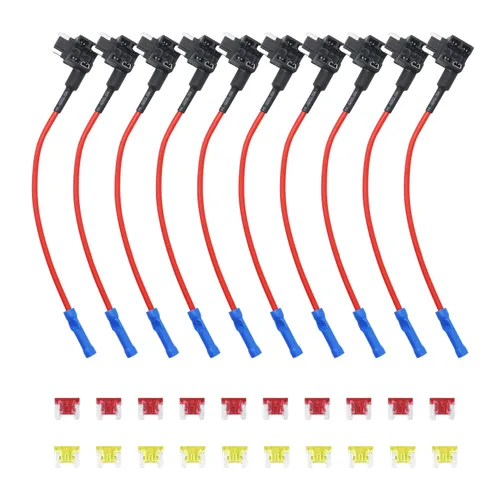 Recoil FT3-10 Paquete de 10 adaptadores de grifo de fusible de 12 V para automóvil Add-a-Circuit Adaptador ACN Blade de perfil bajo Mini fusible con