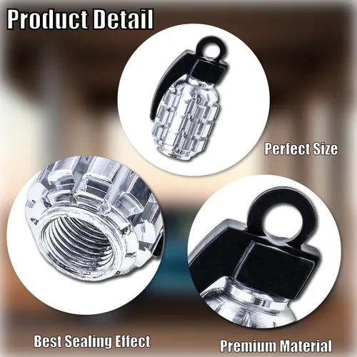 Miniatura 2 de 8 tapas de vástago de válvula de neumático, tapas de válvula de neumático de acero inoxidable para automóviles, camiones, SUV, motocicletas, Plateado