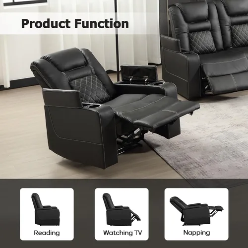Miniatura 5 de EBELLO Asientos de cine en casa, silla reclinable de imitación de cuero para películas con almacenamiento oculto en los brazos, sofá reclinable