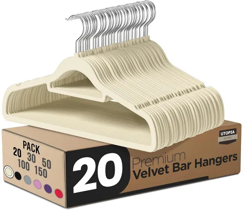 Miniatura 16 de Utopia Home Perchas de terciopelo de alta calidad, paquete de 20 – Percha antideslizante con barra de amarre – Perchas negras con gancho giratorio