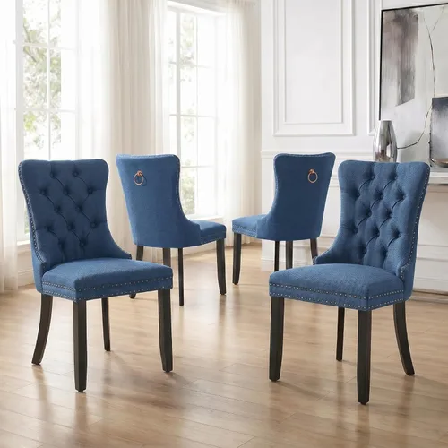Miniatura 76 de Velvet Dining Chairs Set of 2, Tufted High Chairs with Nailhead Trim, Pull Ring, Black Solid Wood Legs, Elegant Upholstered Accent Chairs for Dining
