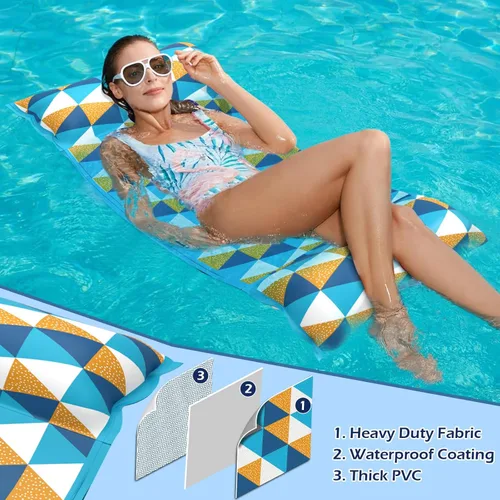 Miniatura 6 de Jasonwell Hamaca de agua flotadores para piscina, paquete de 2 flotadores inflables de tela 4 en 1 (silla de montar, tumbonas flotantes), tumbonas