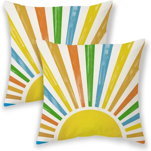 Miniatura 8 de BETGINY Fundas de almohada de verano para exteriores de 16 x 16 pulgadas, 2 unidades, color aguamarina, verde azulado, crema, sol, bohemio