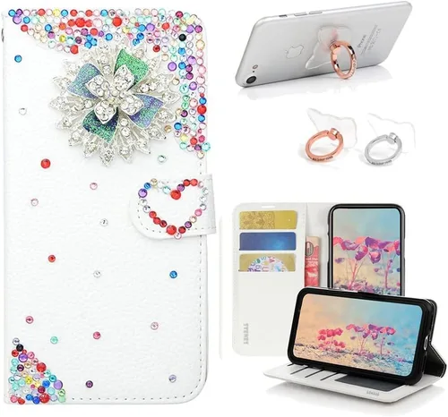 Miniatura 11 de Bling - Funda tipo cartera compatible con iPod Touch 5 y iPod Touch 6, elegante funda de piel con diseño de mariposa 3D hecha a mano con soporte
