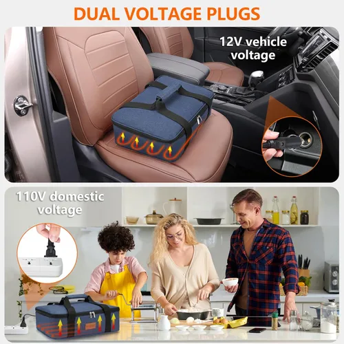 Miniatura 5 de Calentador de Alimentos Eléctrico Portátil para Cazuela - Bolsa de Almuerzo Grande con Calefacción para Coche y Camión, 12V/24V/110V, Termo