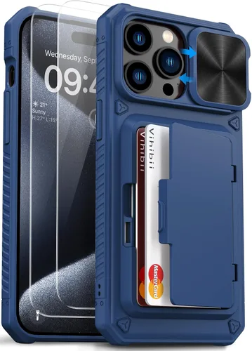 Miniatura 28 de Vihibii Funda para iPhone 13 Pro Max/iPhone 12 Pro Max con tarjetero (4 tarjetas) [bloqueo RFID] y cubierta de cámara deslizante, protección contra
