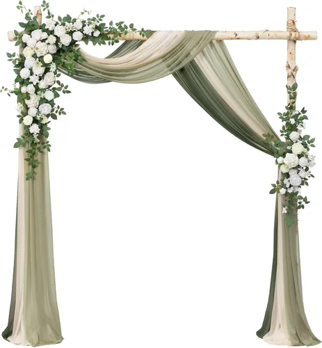 Miniatura 14 de Ling's moment Kit de flores de arco de boda con cortinas transparentes, arreglos florales artificiales de primavera de rosas verdes para telón