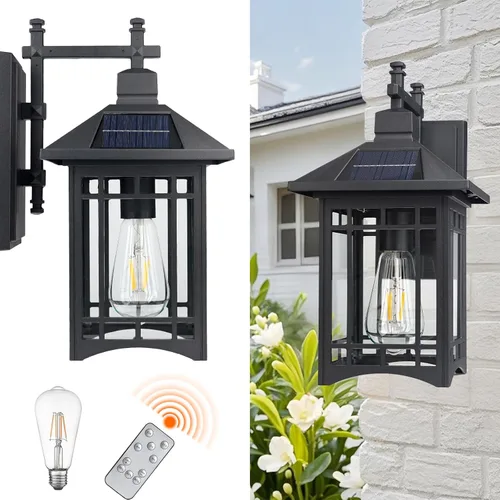 Miniatura 4 de Lámpara solar de pared para exteriores, accesorios de iluminación exterior, moderna lámpara exterior negra con pantalla de vidrio transparente