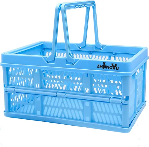 Miniatura 8 de ZHJINGYU cajas para almacenamiento, cestas de plástico para organizar, cesta de compras plegable, caja plegable con asas, caja de almacenamiento Rosa