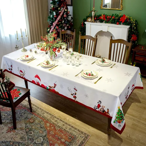 Miniatura 4 de Mantel Rectangular de Navidad de 60 x 102 Pulgadas - Cubierta de Mesa Rectangular Impermeable de Decoración Navideña Impresa para Nochevieja